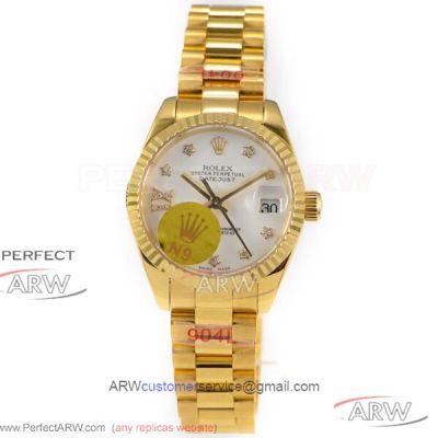 N9 Factory 904L Rolex Datejust 28mm President Women's Watch - White Dial NH05 Automatic 